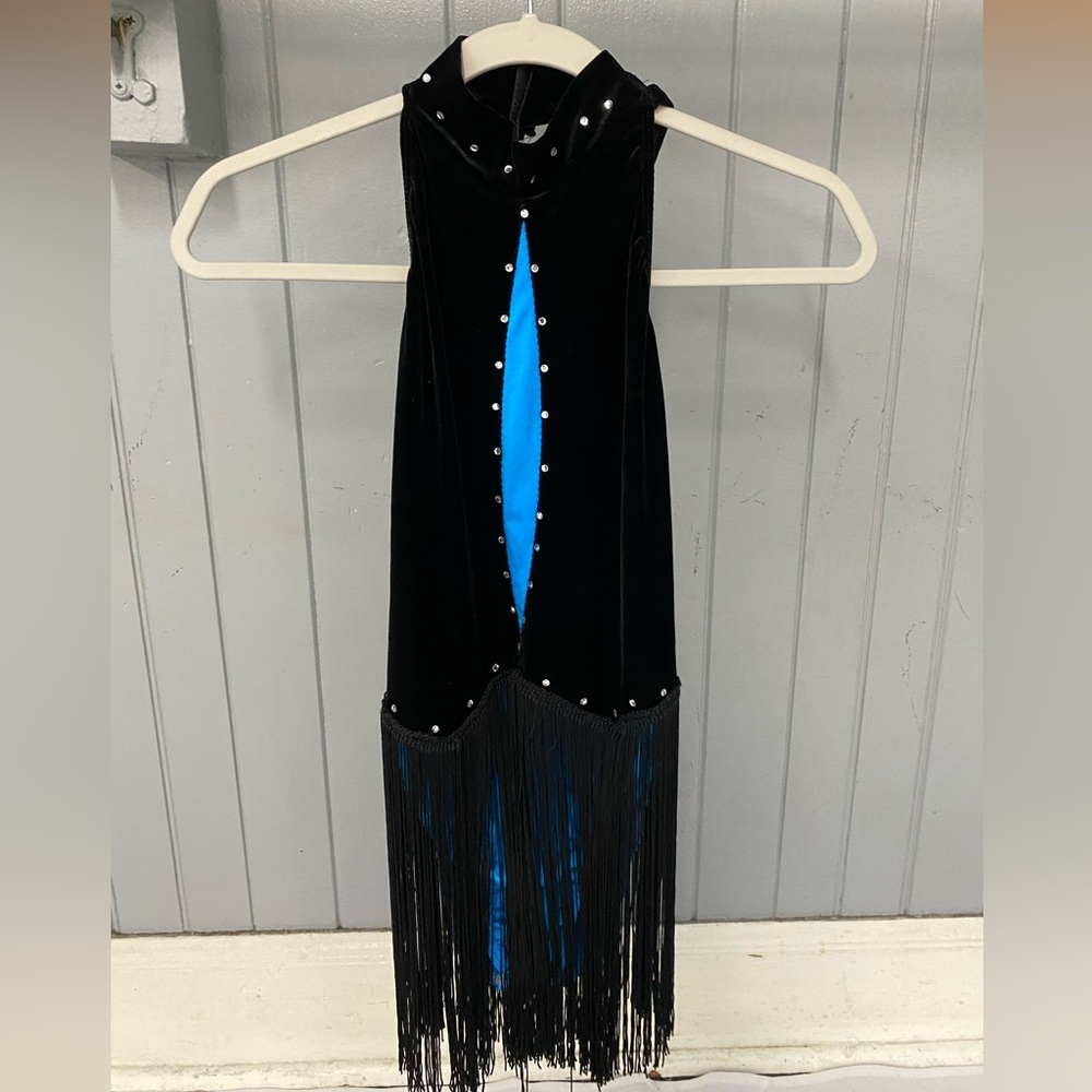 Art Stone Black & Blue Velour Fringe Dance Costume